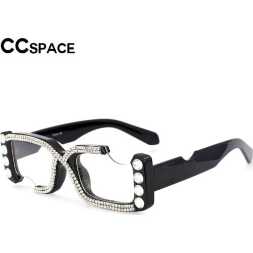 53614 Rectangle Rhinestone Anti Blue Light Ladies Eyewear Decorative Womens Glasses Frame
