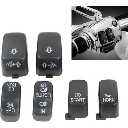 6 pcs Black Chrome Hand Control Switch Button Covers Caps For Harley Dyna Softail Street Glide FLHR Electra Glide 96-13