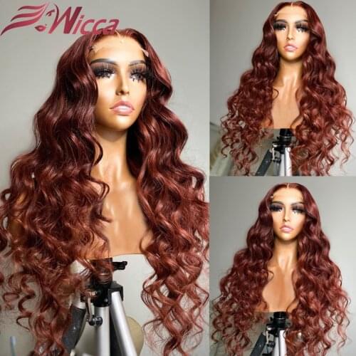 Highlight Red Color 13x4 Lace Front Brazilian Remy Lace Front Wigs For Women Human Hair Wigs 180 Density Pre Plucked Hair