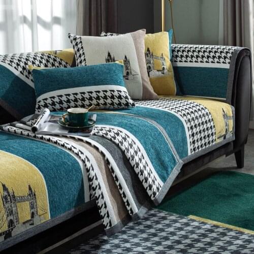 Nordic Chenille Sofa Cover 2/3/4 Seater for Living Room Stripe Soft Anti-silp Armchair Cover Couch Covers for Sofas Four Seasons