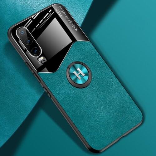 Luxury Shockproof Silicone Car Magnetic Ring Holder PU Leather Case For Huawei P30 P20 Pro Back Cover Coque Fundas
