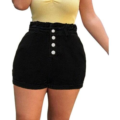Black High Waist Straight Casual Denim Shorts Women 2021 Summer Button Fly Solid Color Slim Jeans Shorts Lady Cotton Short Jeans