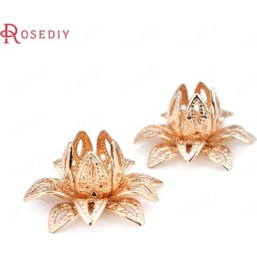 D114)6 pieces 16mm 24K Champagne Gold Color Plated Brass 3D Flower Spacers High Quality Diy Jewelry Accessories