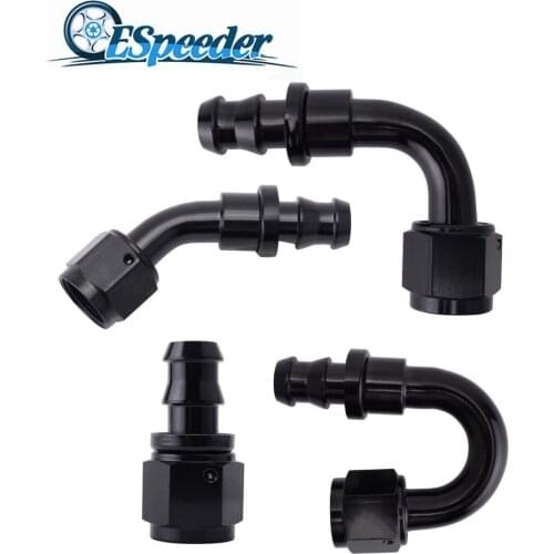ESPEEDER Car Parts AN10 Aluminum 0 90 45 180 Degree Oil Fuel Push On Hose Anoized Rubber Tube Hose End Oil Fuel Fitting Black