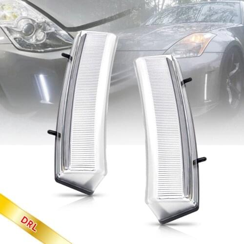 For Nissan 350Z Z33 2006-2009 LCI White LED DRL Daytime Running Lights Switchback LED Front Bumper Reflector Driving Fog Lamps