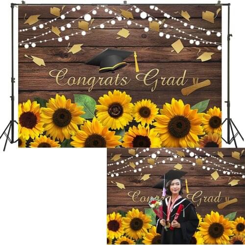 Graduation Party Backdrop Class 2021 Congrats Grad Prom Scene Setter Chic Wood Banners Cap Sunflowers Decorations Background