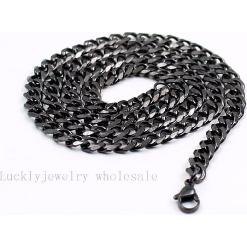 GNAYY 5pcs/ Lot Mens Fashion Jewelry stainless steel 5mm Black curb chain necklace 18''-32'' wholesale