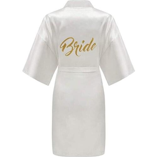 Sexy Large Size Sexy Satin Night Robe Bathrobe Perfect Wedding Bride Bridesmaid Robes Dressing Gown For Women Golden Word robes