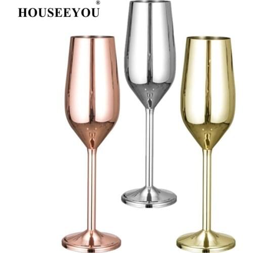 HOUSEEYOU Copper/Silver/Rose Gold Wine Glasses Stainless Steel Goblet Juice Drink Champagne Flutes Party Barware Kitchen Tools