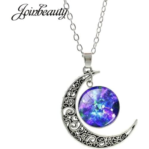 JOINBEAUTY Dreamy Stars Pattern 12 Zodiacal Signs Scorpio Necklaces Moon Pendant Glass Dome Necklace Fashion Women Jewelry ZX02