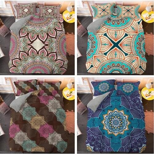 3D Multi-Color Mandala Bedding Sets Bohemian Flowers Leaves Print Duvet Cover Bed Set Queen King Size