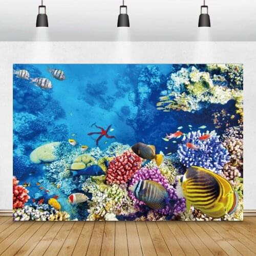 Laeacco Sea Underwater Coral Fish Baby Birthday Party Pattern Photography Backgrounds Photographic Backdrops For Photo Studio