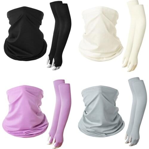 Summer Sun UV Protection Ice Silk Arm Sleeves Hood Masks Set Unisex Outdoor Sports Running Cycling Sunshade Arm Face Cover