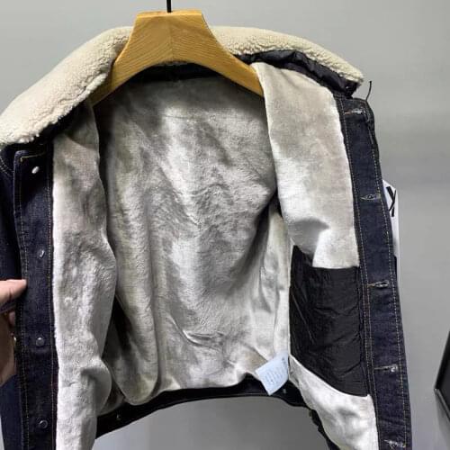 Spring Winter Plush Jacket Mens Outdoor Trekking Camping Travel Working Loose Thick Denim Fake Two Piece Cotton Padded Coat Top