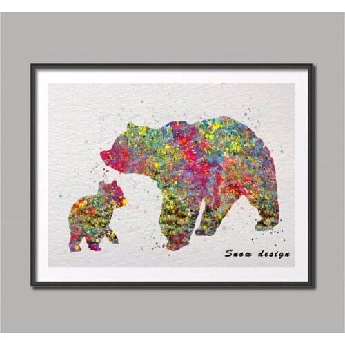 Rikivity Original Mother bear and cup Bear family wall art poster print Picture canvas painting home decoration wall sticker