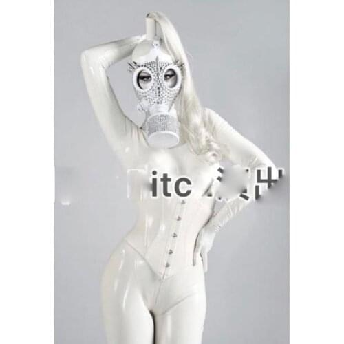 Sexy latex patent leather gas mask GOGO party bar ds costume women stage dance wear