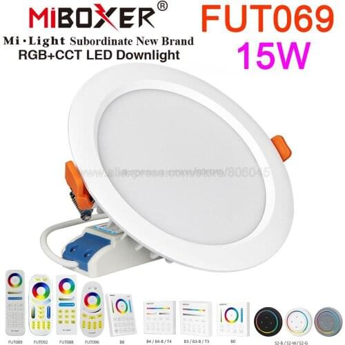 Milight 15W LED Downlight IP54 Waterproof AC86-265V RGB+CCT Dimmable Reccessed Light FUT069 WiFi Compatible 2.4G Wireless Remote