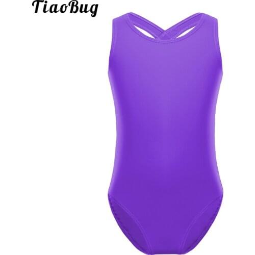 TiaoBug 4 To 14 Years Girls Kids Sleeveless Tank Leotard Ballet Dance Gymnastics Jumpsuit With Lace Back