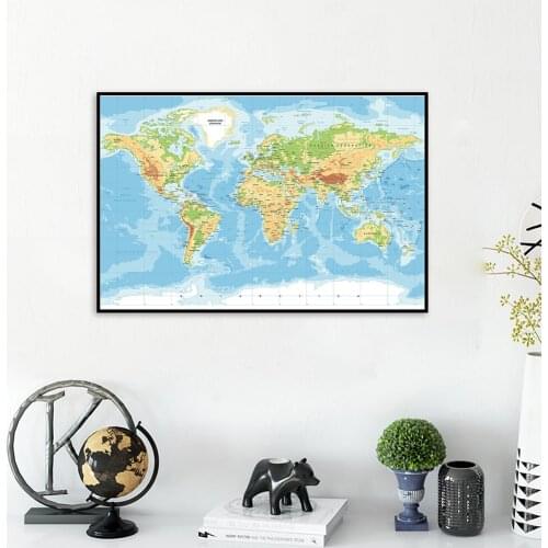 70*50cm The World Topography Map Spray Canvas Painting Wall Art Poster Children School Supplies Living Room Home Decoration