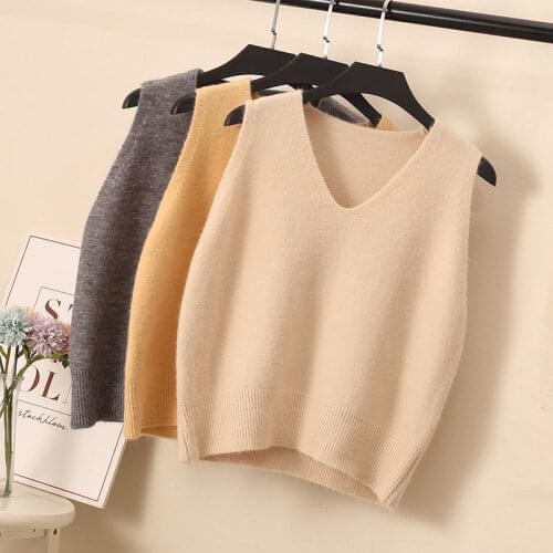 Knit sweater vest womens spring and autumn fashion new pullover short V-neck sleeveless solid color pullover ladies top