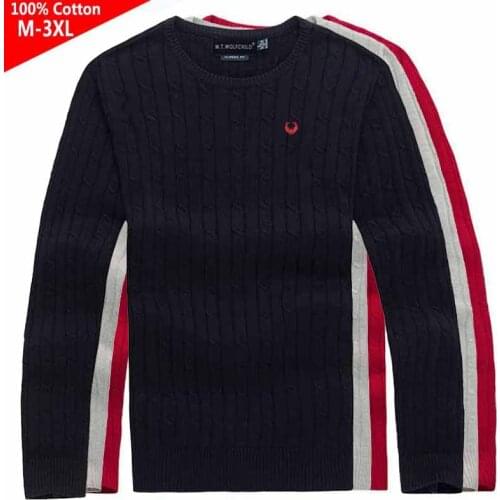 High Quality 100% Cotton Autumn Pullovers Knitted Long Sleeve Mens Sweaters Casual Knitted Coats Fashion Clothes Slim Male Tops