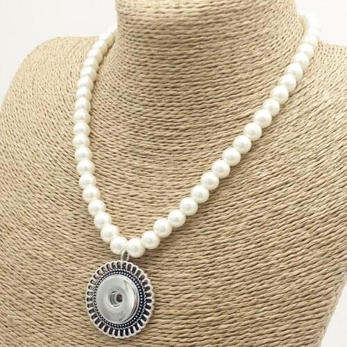 Pearl round snap button jewelry pendant Necklace OEM, ODM NK2669 (fit 18mm 20MM snaps)