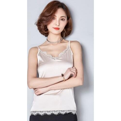 2018 Summer Vest Women Fashion Lace V Neck Tank Top Sexy Sleeveless Ladies Short Crop Top Silk Camisole Blusa Halter Tops Black