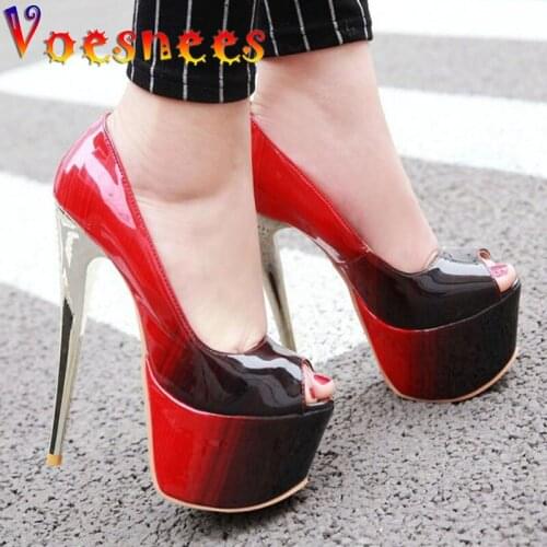 Voesnees European Style Peep Toe Women Pumps Shoes New 16CM Gradient Color Stiletto Shoes Waterproof Platform Summer High-Heeled