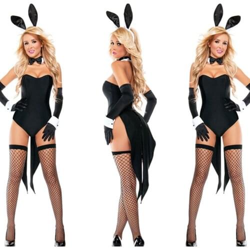 1 Set Sexy Women Bunny Girls Rabbit Lingerie Cosplay Romper Wrapped Deep V-Neck Top Split Sleeves Exotic Underwear