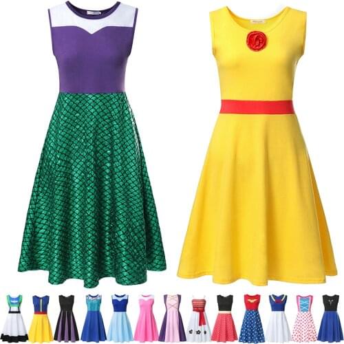 Halloween Adult Women Cosplay Costumes Fashion Party Dress Belle Snow White Ana Elza Princess Dress