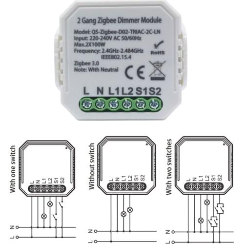 1/2Gang 2 Way WiFi Lonsonho Tuya Smart Zigbee Dimmer Switch Module 220V Alexa Family Intelligence System Smart Home Control