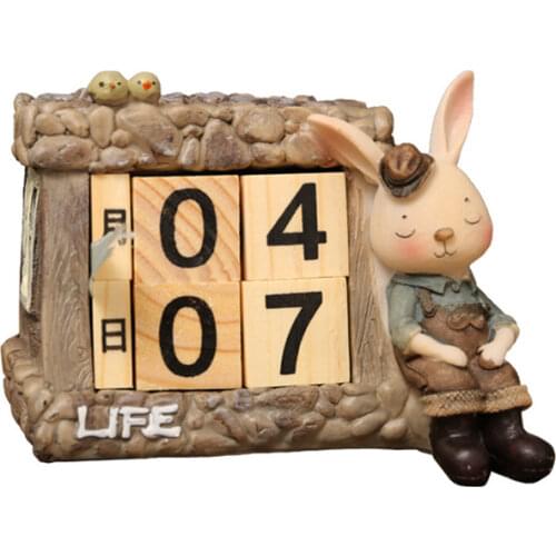1PC Cartoon Resin+Wooden Miss/Mr. Rabbit Calendar Creative Portable Table Calendars For Living Room Calendar Crafts Decoration