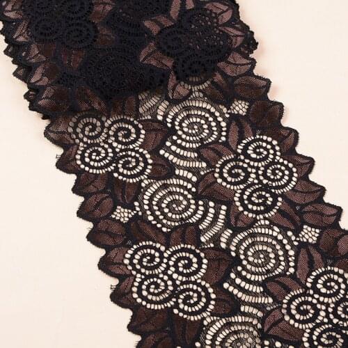 10Yards 18cm Stretch Lace Trim Black Flower Elastic Lace Bra Headwear Garment Ribbon Springy Lace Fabric DIY