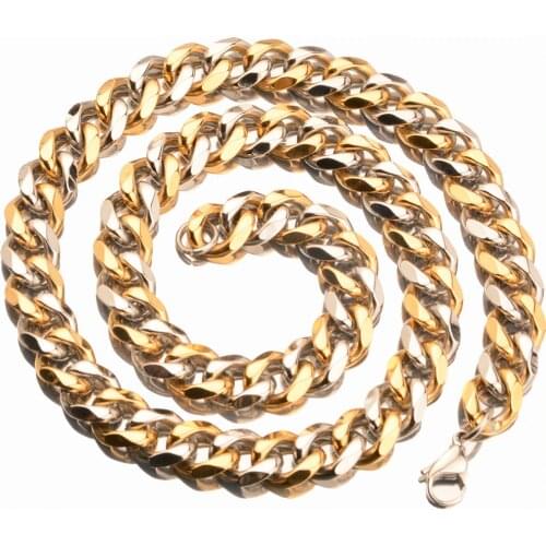 12mm Top Quality Stainless Steel Silver Color&Gold Cuban Curb Chain Biker Gift Mens Unisexs Necklace Or Bracelet Bangle 7-40inch