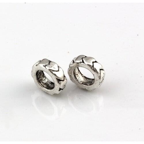 150pcs / lot 6.5mm Aloy Big Hole Spacer Beads Handmade Metal Charm Beads For Jewelry Making Necklace Findings D-101