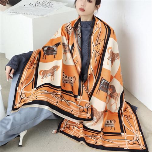 2021 Thick 180*65cm Warm Winter Scarf Hijab Women Print Blanket Cashmere Shawl Wrap Foulard Female Pashmina Bufand Soft Echarpe