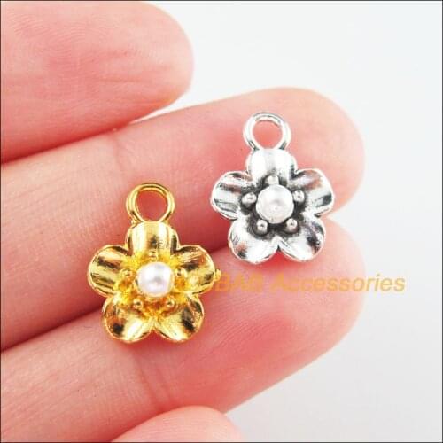30Pcs Gold Tibetan Silver Tone Star Flower White Acrylic Beads Charms Pendants 11.5x15mm