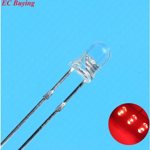 3mm Red LED Round Light Emitting Diode Transparent Ultra Bright Lamp Bead Plug-in DIY Kit Practice Wide Angle DIP 100 pcs/lot
