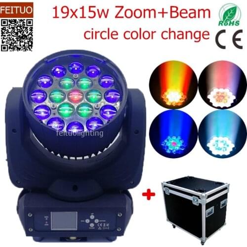 4pcs/lot ring control 19x15w rgbw 4 in1 led zoom wash moving head stage studio dj light