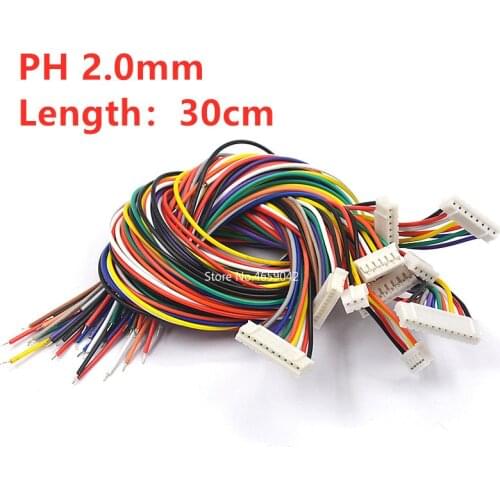 5pcs/lot JST 2.0 PH 2.0 2/3/4/5/6/7/8/9/10Pin Connector Plug With Wires Cables 30cm 26AWG
