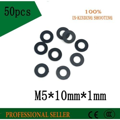 50pcs M5 M5 x10mm x 1mm M5*10*1 mm Black B Nylon Flat Washer Plastic Insulation Plain Ring Gasket