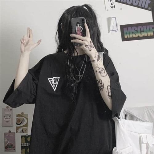 T-shirt Men And Women Korean Retro Letter Printing Short-sleeved T-shirt Loose Western Style Mid-length Top Student Punk Clothes