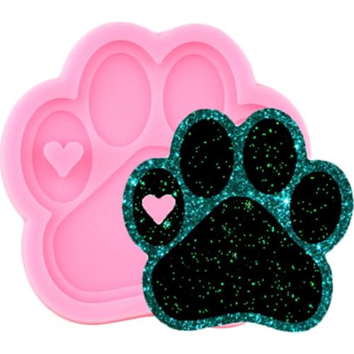 Shiny Bear Paw and Love Shape Silicone Molds DIY Epoxy Resin Molds Keychain Silicone Mold Craft Pendant Key Ring Decoration