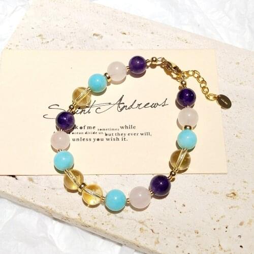 Lii Ji Amethyst Amazonite Citrine Rose Quartz 14K Gold Filled Bracelet Natural Stone 8mm Handmade Jewelry For Gift