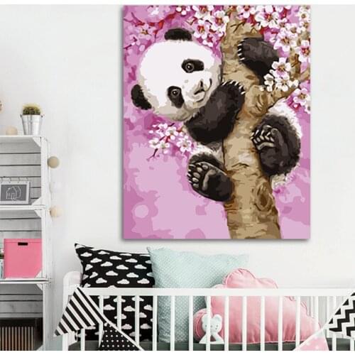 DIY painting by number panda climbing tree creative adult hand-painted living room bedroom decoration painti