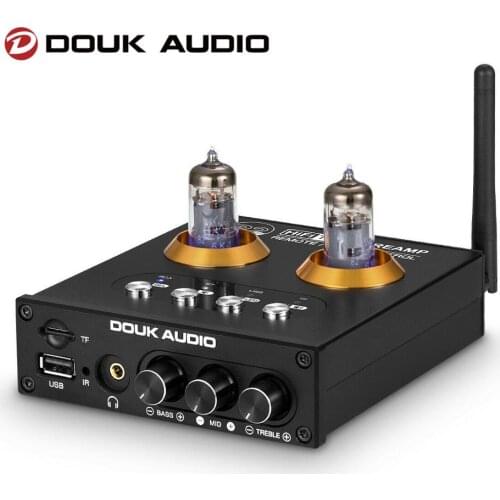Douk Audio P2 HiFi Vacuum Tube Preamp Bluetooth 5.0 Receiver Stereo Headphone Amplifier USB Music Player