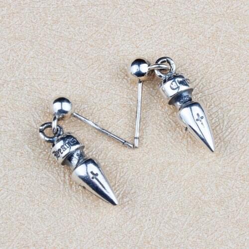 Gothic Punk Style Bullet Spike Nail Drop Earring Men Women 100% Solid Sterling Silver 925 Most Trendy Antique Silver 925 Jewelry