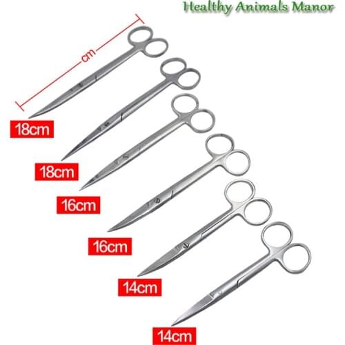 14cm 16cm 18cm Animal Veterinary Vet Medical Stainless Steel Surgical Scissors Straight curved Tip Scissors Farming Tools