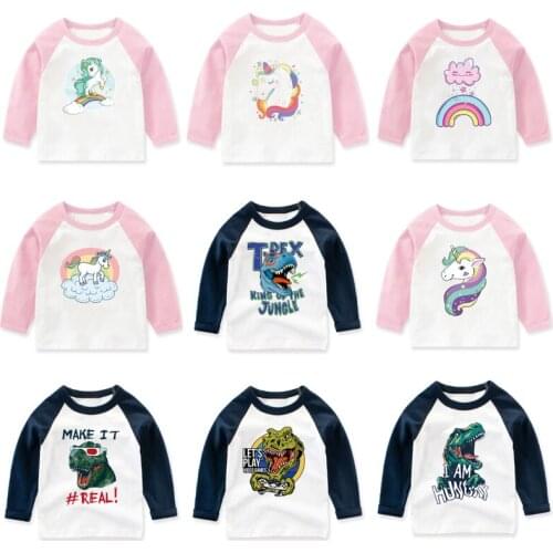 New Kids Long Sleeve Cotton T-shirt for Boys Girls Cartoon Dinosaur Unicorn Print Cute Autumn Spring Children Tops Kids Clothing