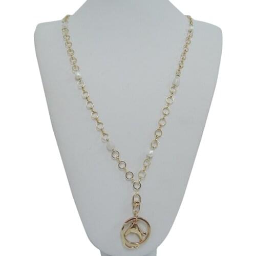 ID NECKLACE, LANYARD NECKLACE MADE OF COPPER WITH REAL 18KK GOLD PLATING , nature High quality AAA freshwater pearl,CRYSTAL